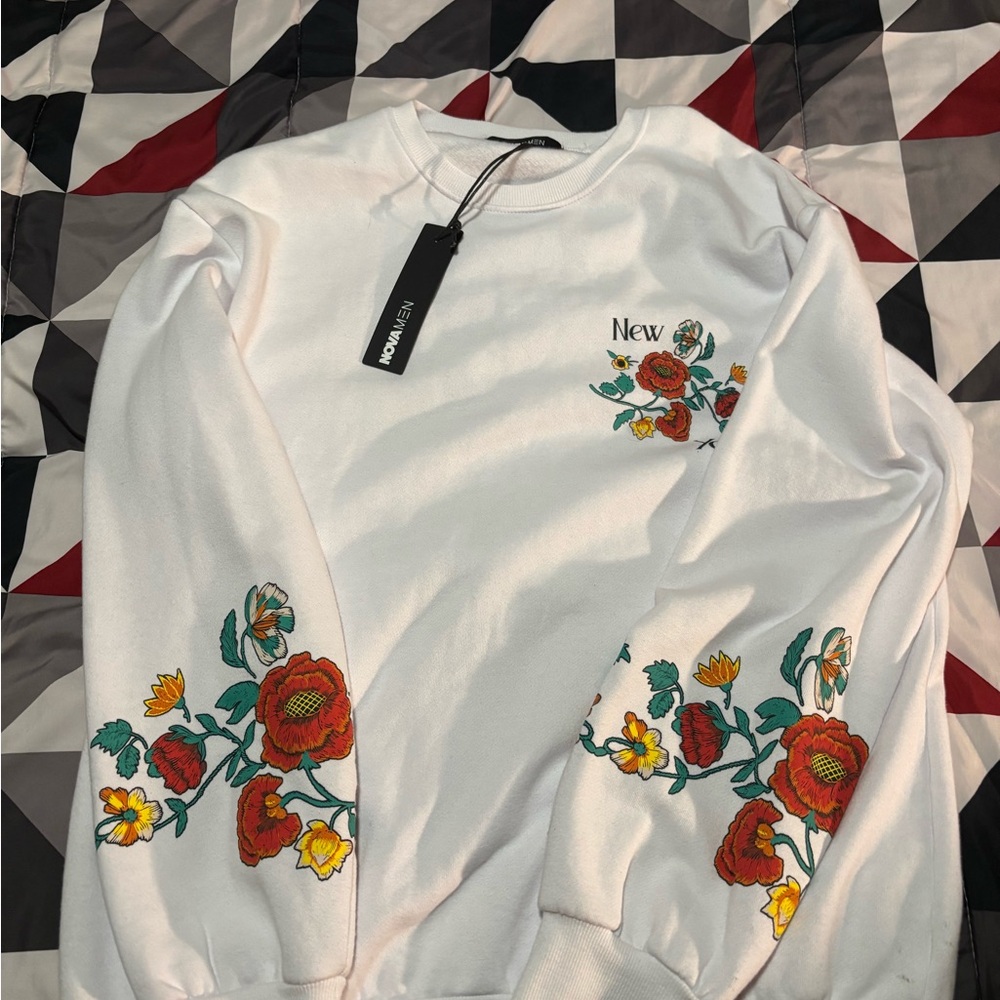 Fashion Nova White Floral Embroidered Sweater